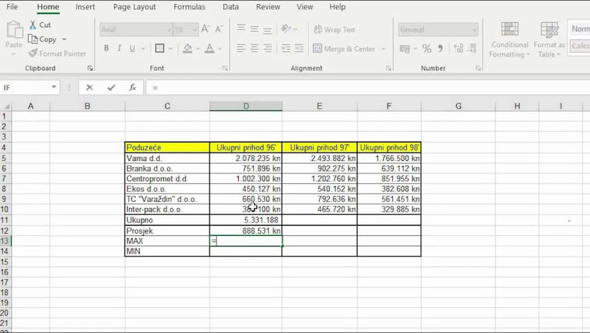 Excel Funkcije Sum Average Max Min Foi Tube